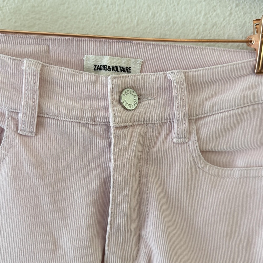 Zadig & Voltaire Eva Patch Corduroy Pants Womens 34/2 Pink Ankle Slim Fit Cuffed - Picture 7 of 14